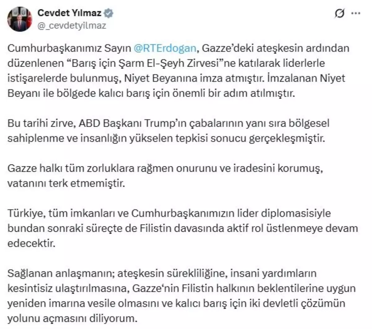 cevdet yilmaz turkiye filistin davasinda aktif rol ustlenecek Z694BHSh.jpg